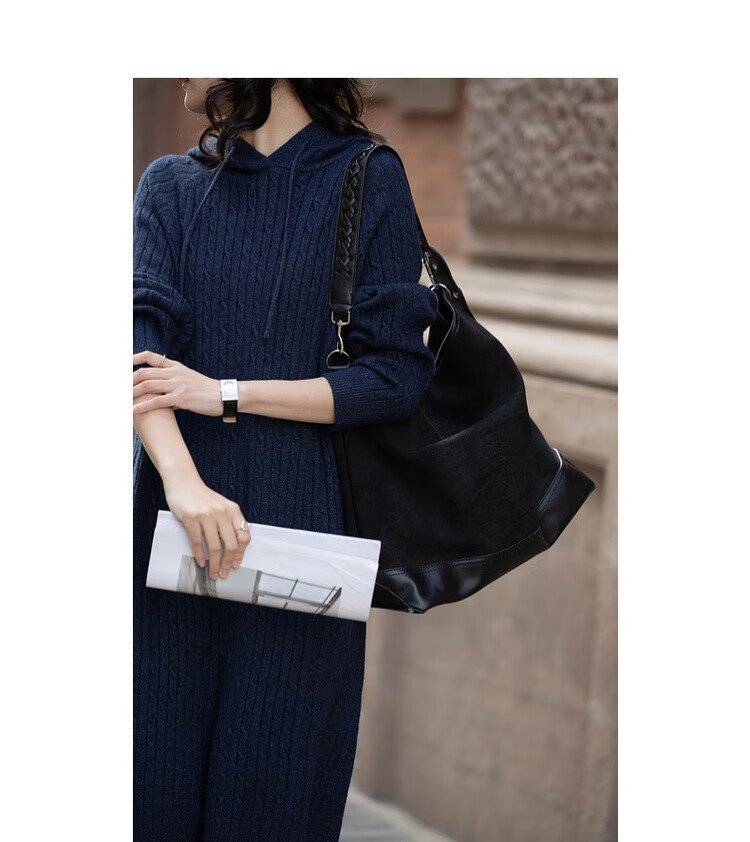Demana Baby Skin Touch Spring Korean Style Hooded Cable Knit Loose Fit Mid-Length Dress for Women 15