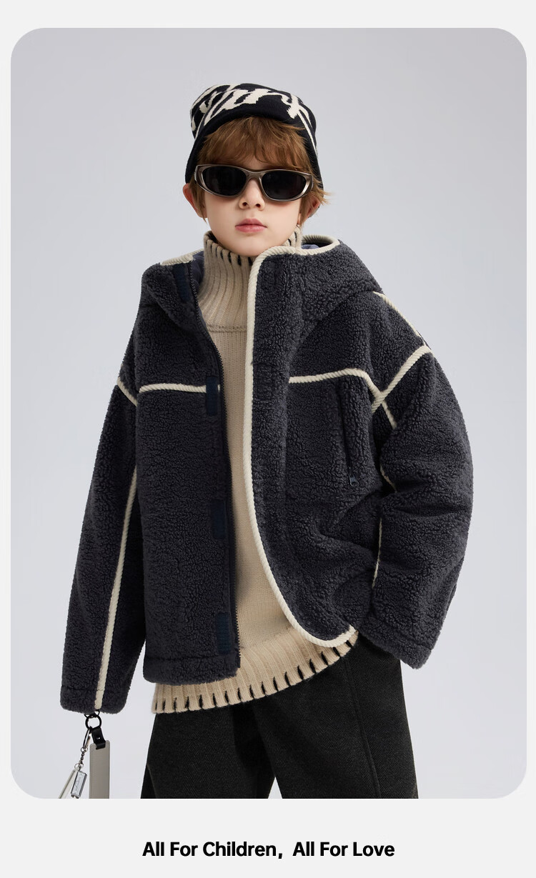 ASK JUNIOR Kids Plush Jacket 2025 Winter Hooded Windproof Coat Boys Casual Loose Fleece 19