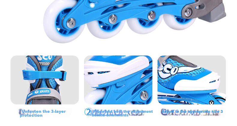 Migao Roller Skates Set for Children, Boys' Complete Inline Skates Set with Adjustable Straight Wheels SC0 Upgraded Version, Blue M 13