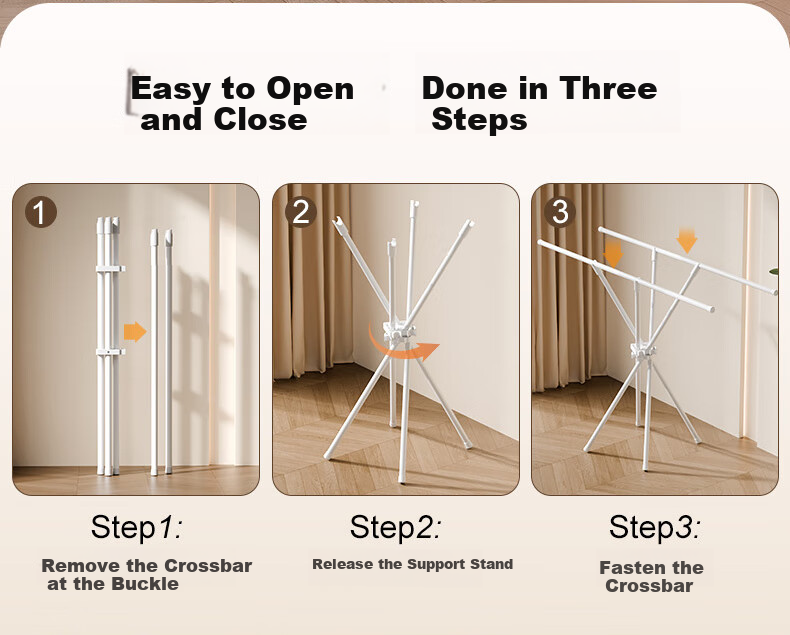 Cenggao Foldable Clothes Drying Rack, No Installation Required, Indoor Balcony Adjustable Height Clothes And Quilt Drying Stand, Milk White Color, Adjustable Height 1.5 Meters 2