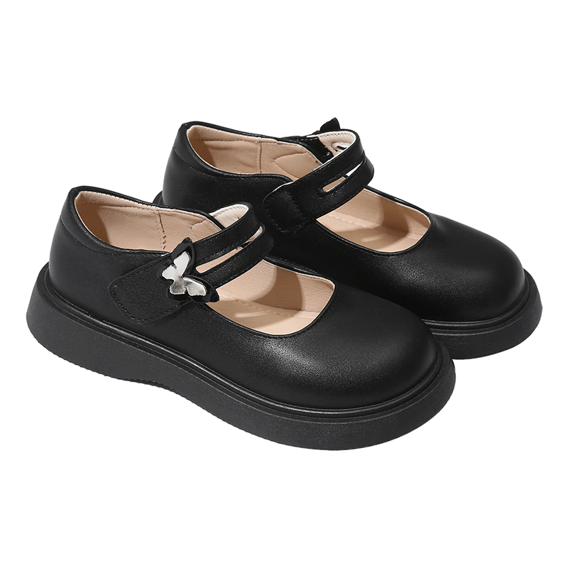 Guniya Girls Children's Leather Shoes Square Toe Breathable Soft Sole School Performance Shoes Black Matte Size 30