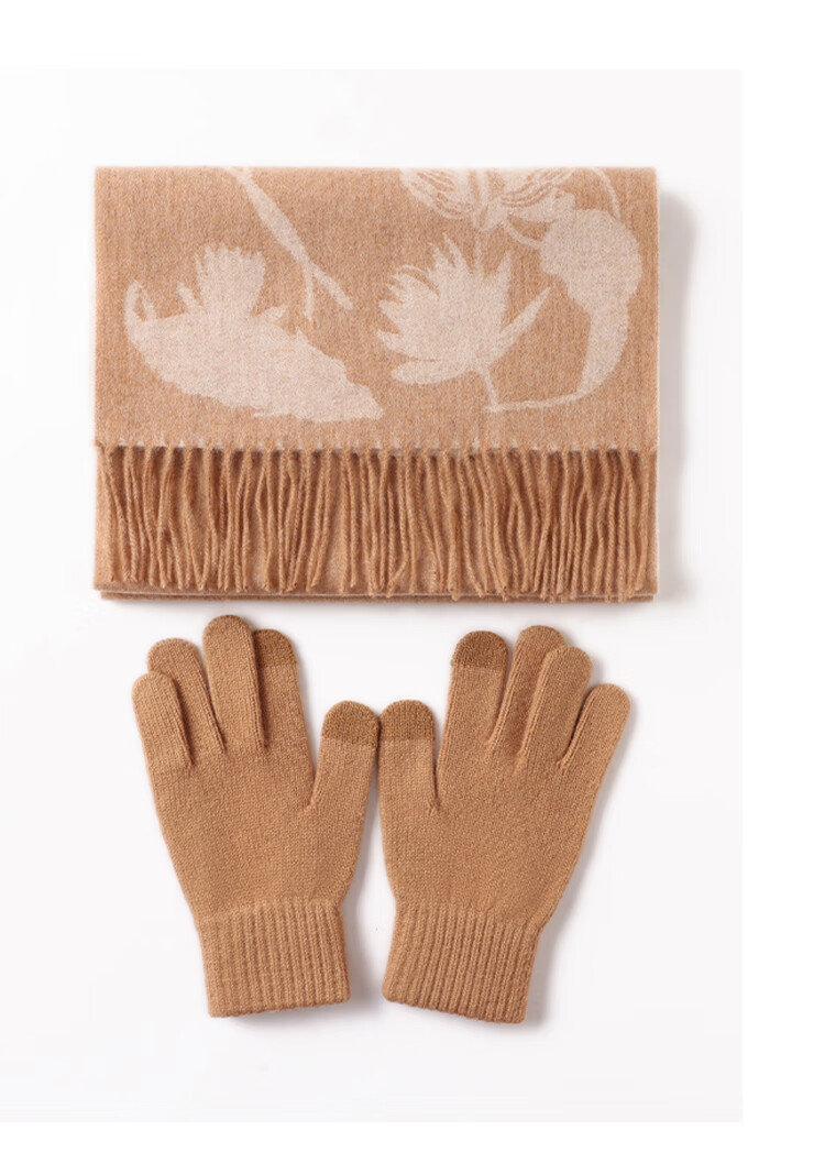 Hengyuanxiang Cashmere Scarf and Wool Gloves Set for Women Autumn Winter Warmth Mom New Year Birthday Gift 3