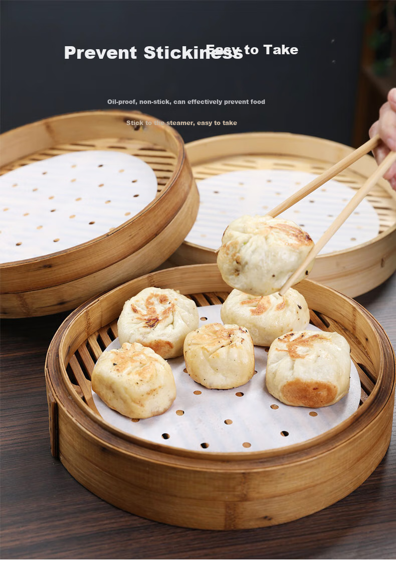 Fangcaodi Steamer Paper, 100 Sheets, Disposable Steaming Paper for Buns And Mantou, Non-Stick Paper Liner for Xiaolongbao, Steamer Tray Paper, Diameter 27CM 8