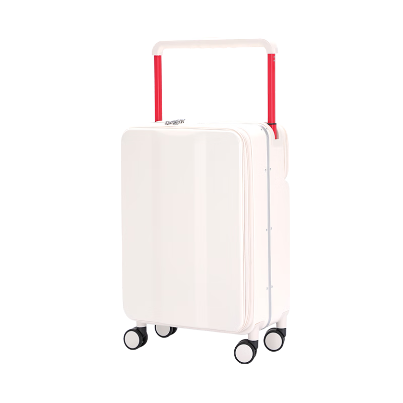 Jingsu Luggage Unisex Front Side Opening Deep Compartment Large Capacity Aluminum Frame Business Trolley Suitcase Travel Bag 24 Inch White