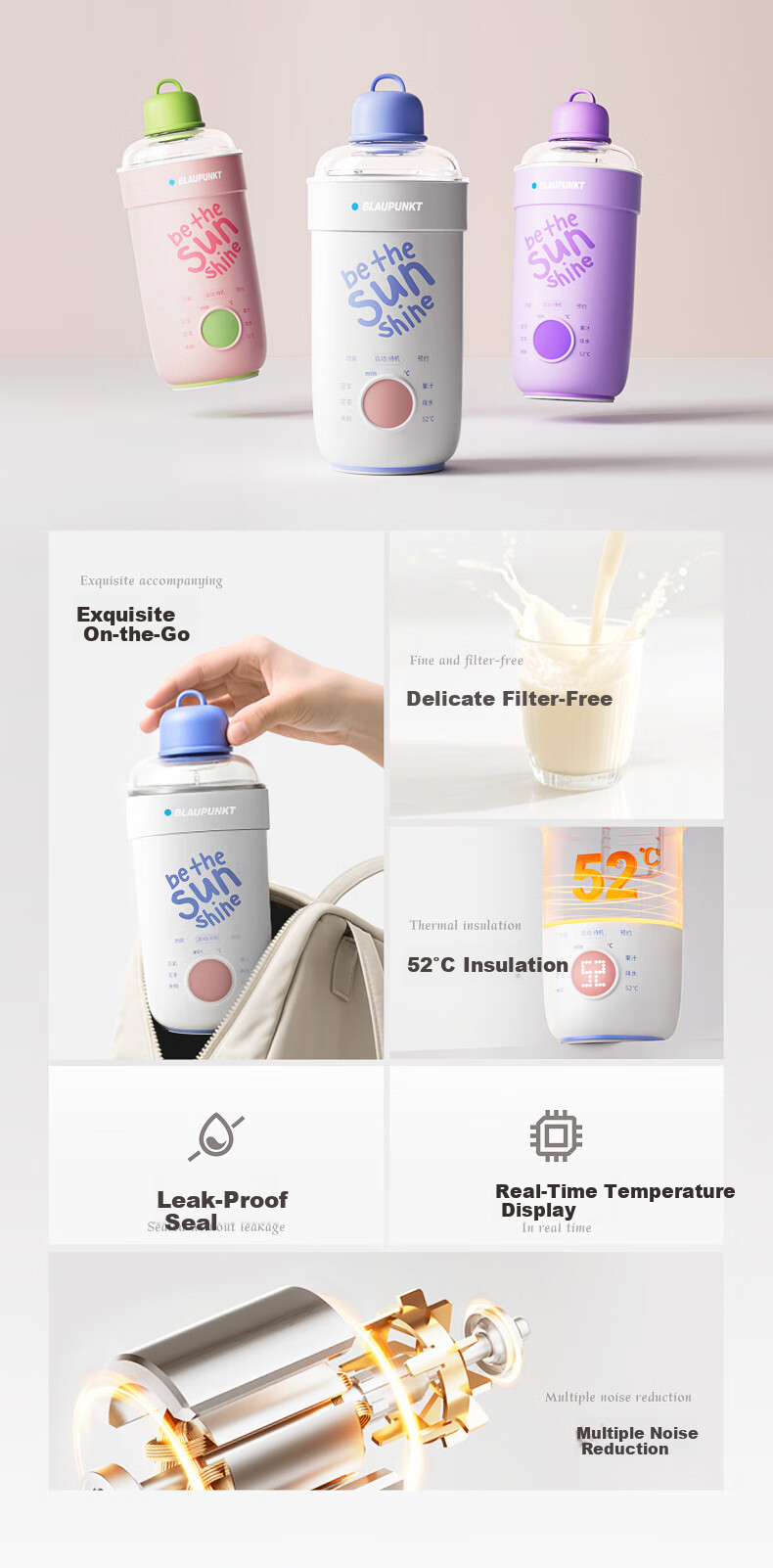BLAUPUNKT Soy Milk Maker, Home Mini Blender, Fully Automatic, No Cooking Required, Small Portable Soy Milk Machine, Single Serving, Auto-Warming Juicer Cup, Direct Drinking MJ01 4