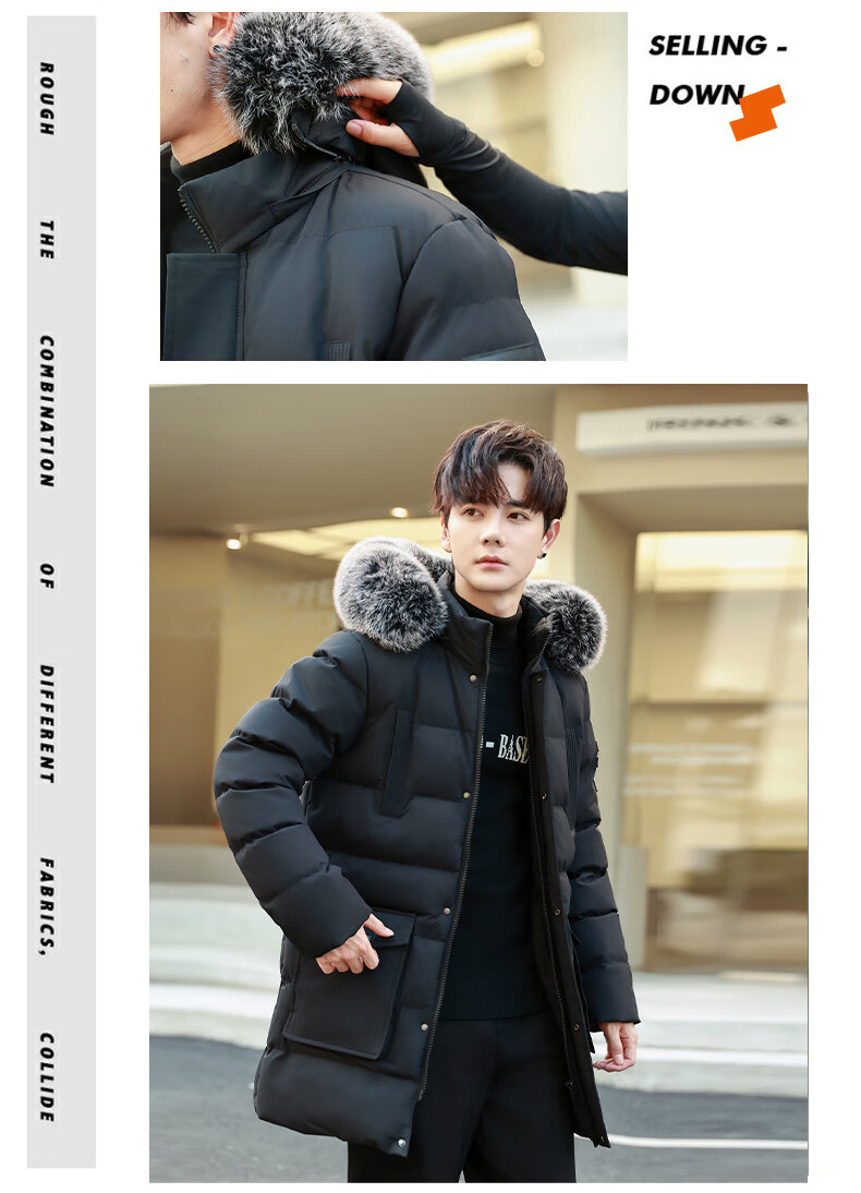 PLAYBOY Cotton Coat, Winter Mid-Length Style, Thickened Warm Padded Jacket, Plus Size Outerwear, Black, 5XL 9
