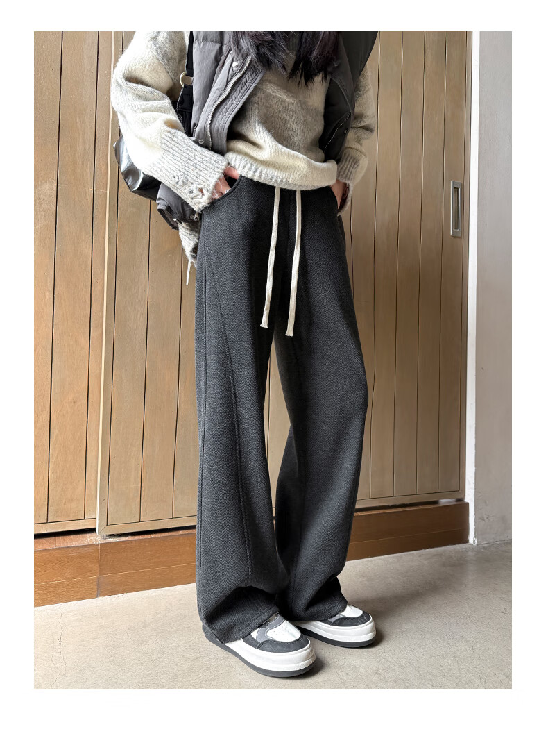 Yishangmei Women's Woolen Wide-Leg Pants Autumn Winter Thickened Herringbone Wool Straight Casual Trousers 2025 Latest Slim Fit 7