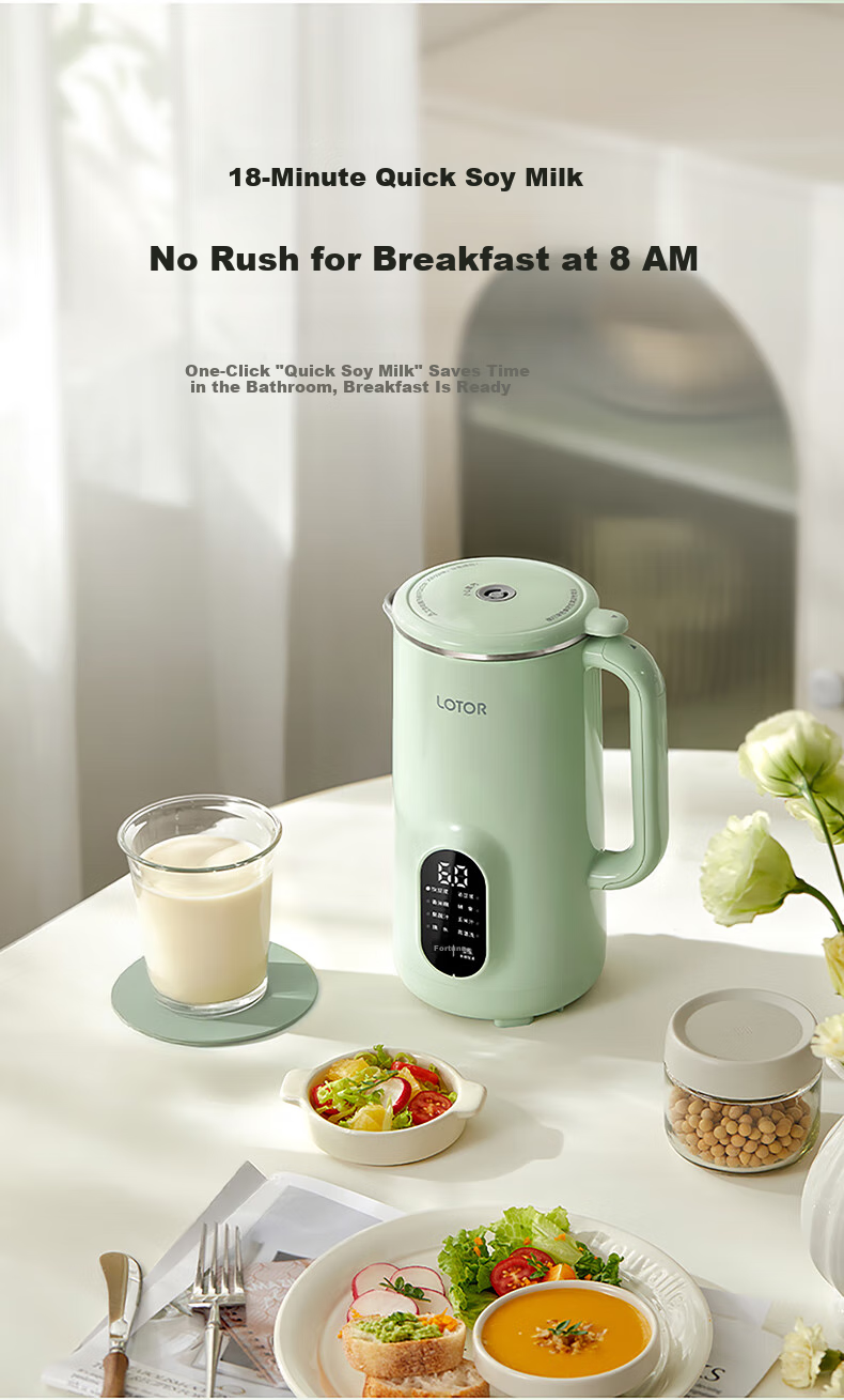 LOTOR Leiduojiaju Soy Milk Maker for Home Use, 4-Person Capacity, Fully Automatic, Quiet Operation, No Filtering Or Washing Required, Juicer, Blender, Heater, for Grains And Cereals, 316L Stainless Steel Blender 9