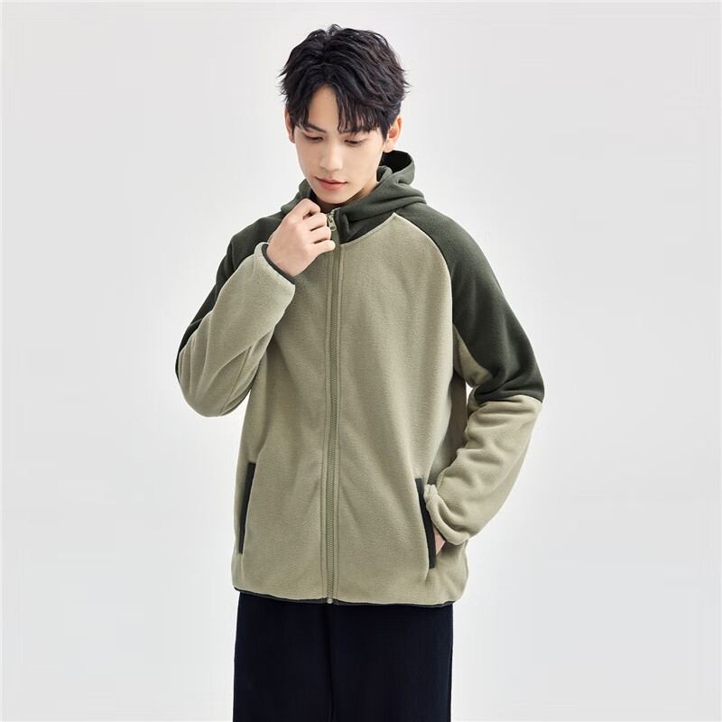 Giordano Men's Fleece Jacket Autumn Winter Colorblock Raglan Casual Hooded Fleece Jacket 13075804