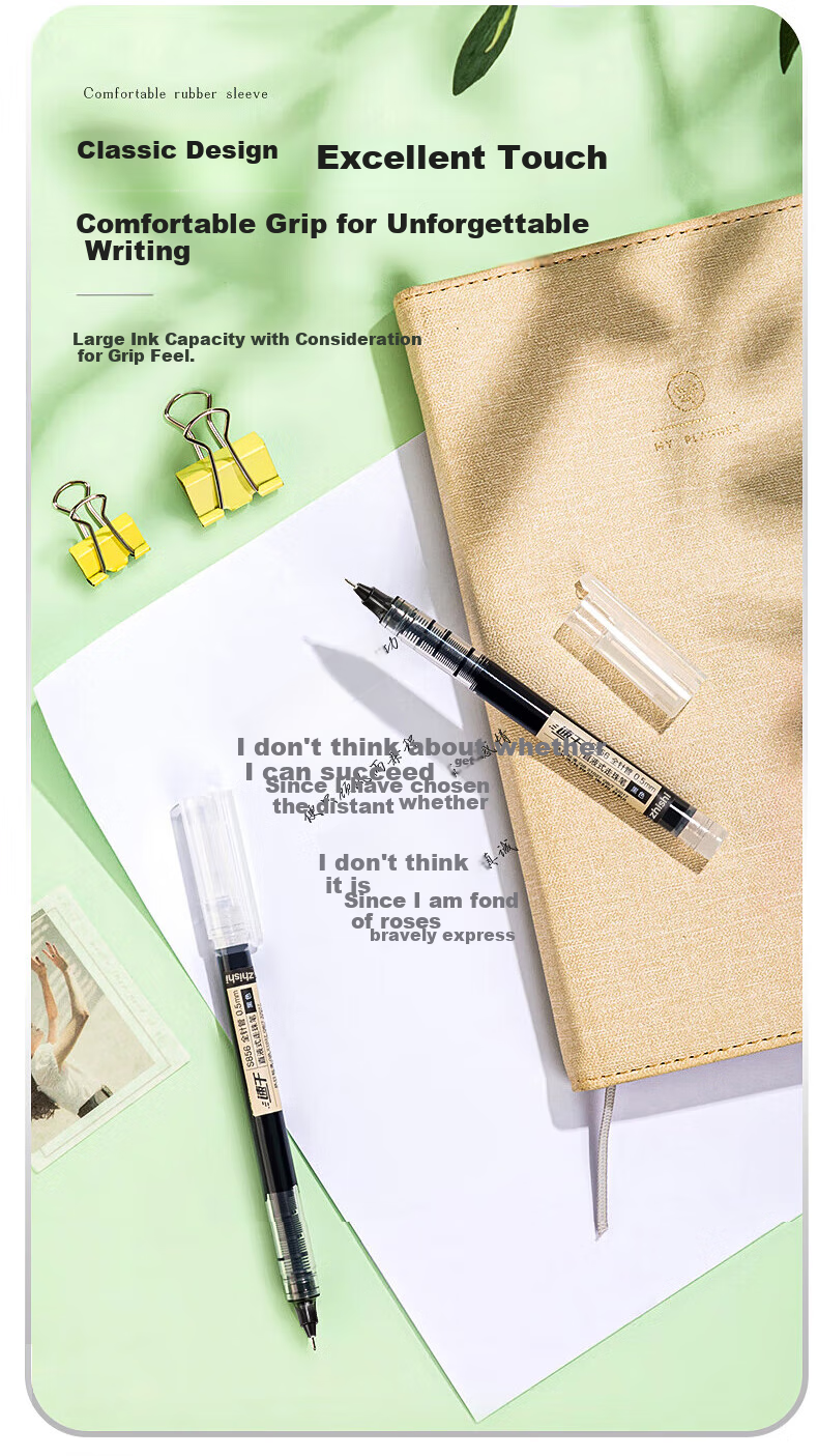 Licao 0.5mm Direct Liquid Rollerball Pen, Quick-Drying Gel Pen, Full Needle Tube Ballpoint Pen, Carbon Black Ink, Student Business Pen, 50-Pack 8