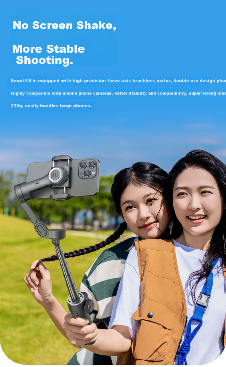 Aochuan V8 Smartphone Gimbal Stabilizer, Three-Axis Anti-Shake AI Tracking, Handheld Video Shooting, Vlog Smart Phone Photography Selfie Stick, Follow-Up Travel, Black 16