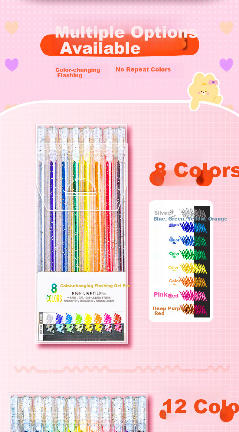Shuxing 12-Color Retractable Gel Pens Flashing Glitter Gel Pens Luminous Liquid Sand for Kids Students Journal Pearl Outline Shiny Small Colored Highlighters 2