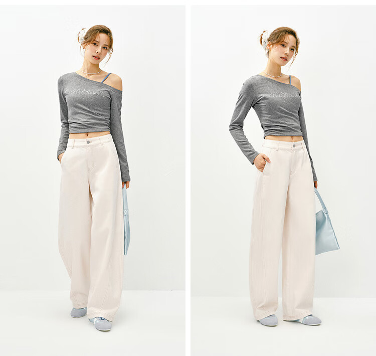 Semir Women's Jeans Spring Split White Loose Curved Knife Pants 2026 Relaxed Slim Floor-Length Pants 109126124001 15