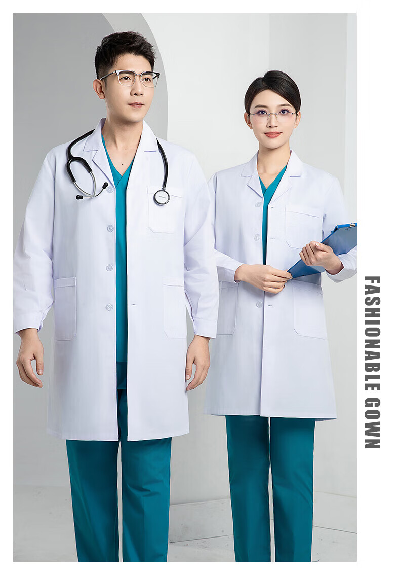 BOLOLANZHI Long Sleeve White Lab Coat Four Seasons Spring Summer Doctor Workwear Breathable Sweat-Absorbing Hospital Dentist Lab Uniform Factory Work Clothes 2