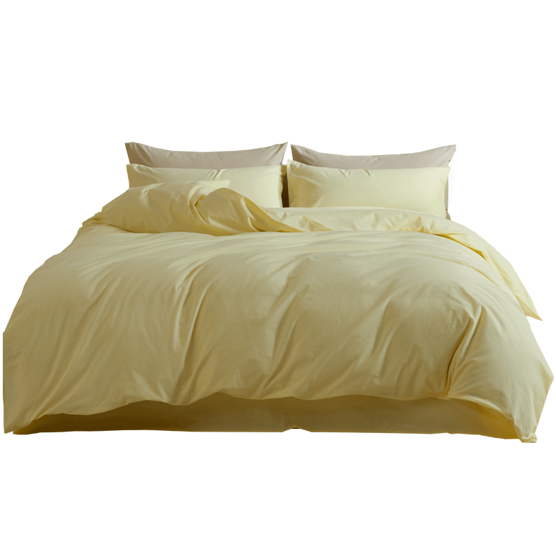 MIDO HOUSE Mingdu 60-Count Pure Cotton Four-Piece Bedding Set, Class A Washed Cotton High-End Luxury Bedding with Fitted Sheet And Duvet Cover, 220x240cm, Light Yellow