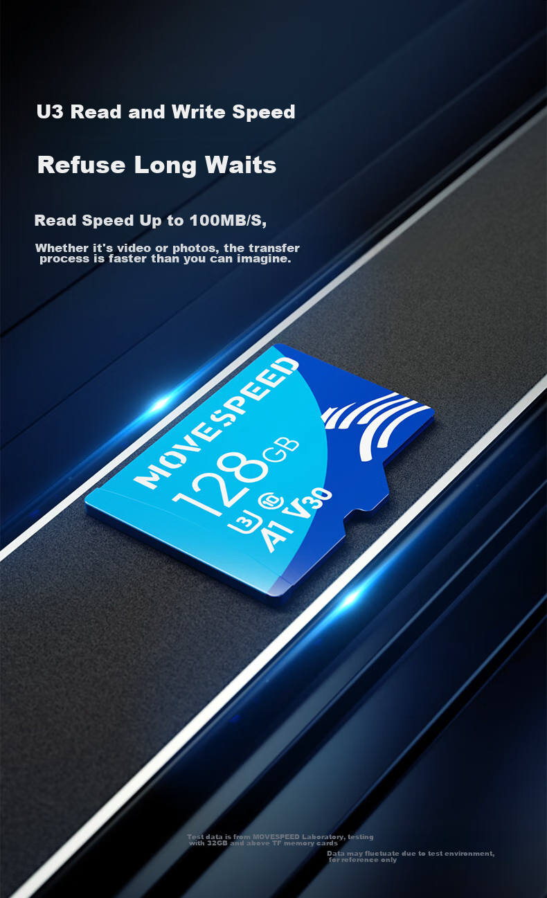 MOVE SPEED 128GB Memory Card TF (MicroSD) Storage Card U3 V30 A1 C10 4K Dash Cam Surveillance Camera Smartphone Tablet Camera Storage Card High-Speed Versio 4