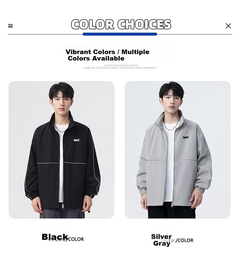 Huili Men's Jacket, Autumn Casual Reflective Striped Jacket, Trendy Versatile Windproof Coat, Men's Outerwear, Silver Gray, XL 8