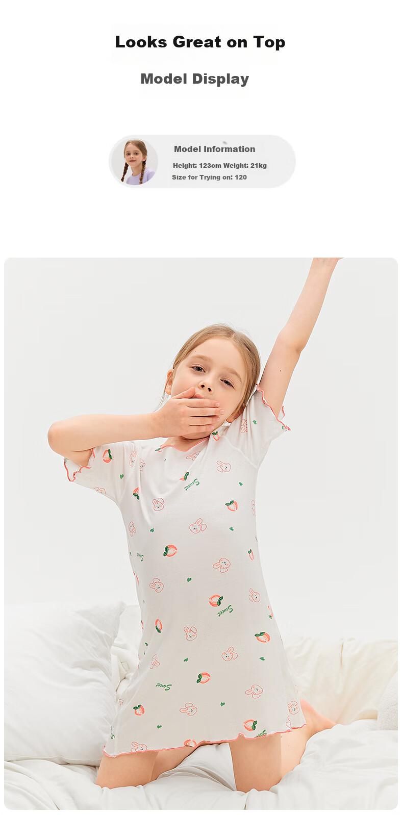 Bingxuemumian Children's Nightgown, Girls' Summer Thin Modal A-Class Ice Silk Cool Sleepwear, Big Kids' Dress Pajamas 8