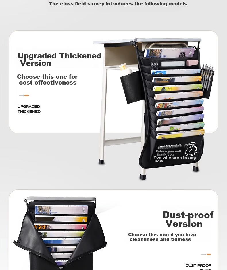 Wusheng Hanging Book Bag for High School And Middle School Students, Desk Organizer, Student Side Hanging Bag for Desks, Classroom Bookshelf, Desktop Storage Rack, Book Holder, Thickened Dustproof Pure Black 14
