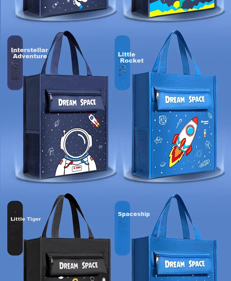 Sijinianhua Tutoring Bag, Handbag, Book Bag for Primary School Students, Canvas Art Bag, Storage Bag [Upgraded Version/Five-Layer Extra Large And Thick] Astronaut 3