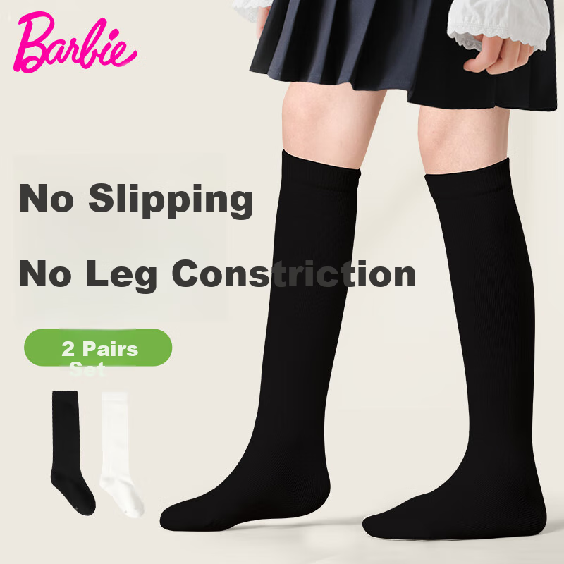 Barbie Girls' Mid-Calf Socks, Children's Long Socks, White Student High Socks, Girls' Spring And Autumn Black Long Socks