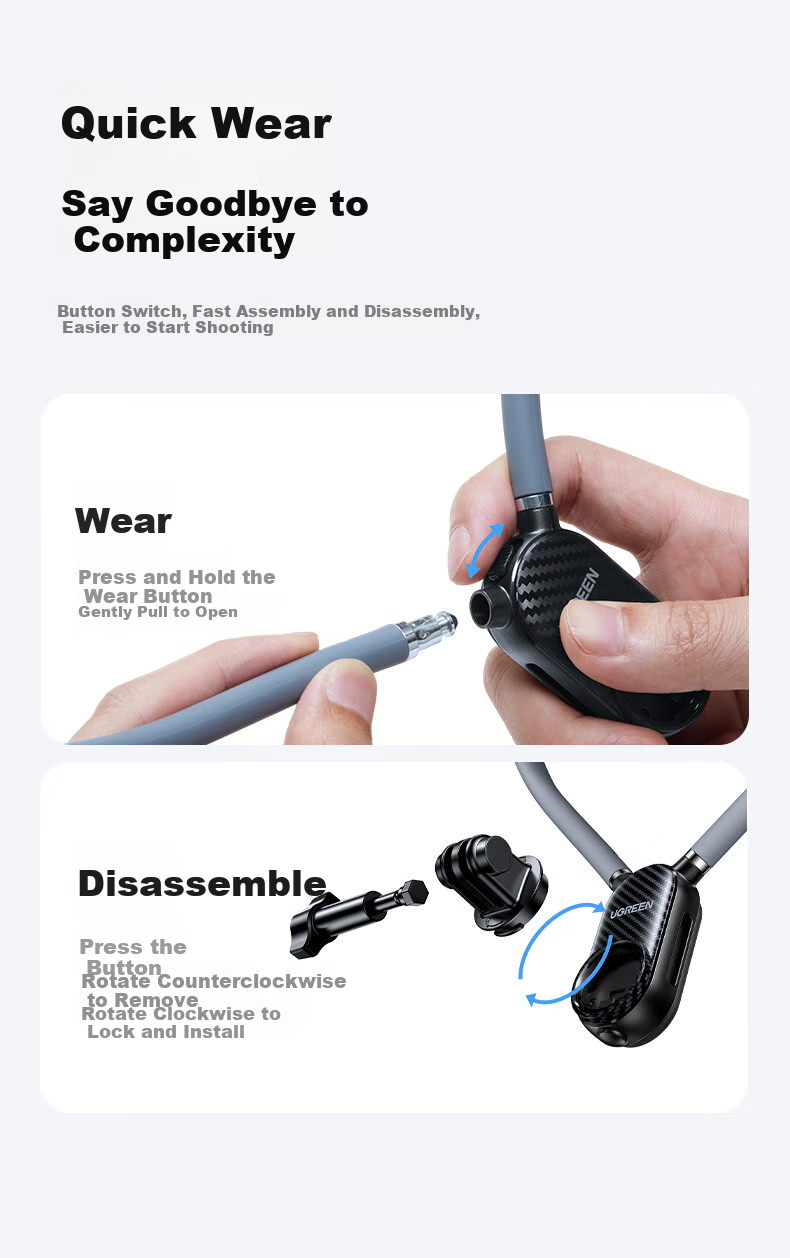 UGREEN Action Camera Neck Strap, First-Person Perspective Shooting for Vlog, Outdoor Cycling And Fishing Filming, Compatible with DJI Action6/5Pro/4/Insta360 AcePro2 Accessories 17