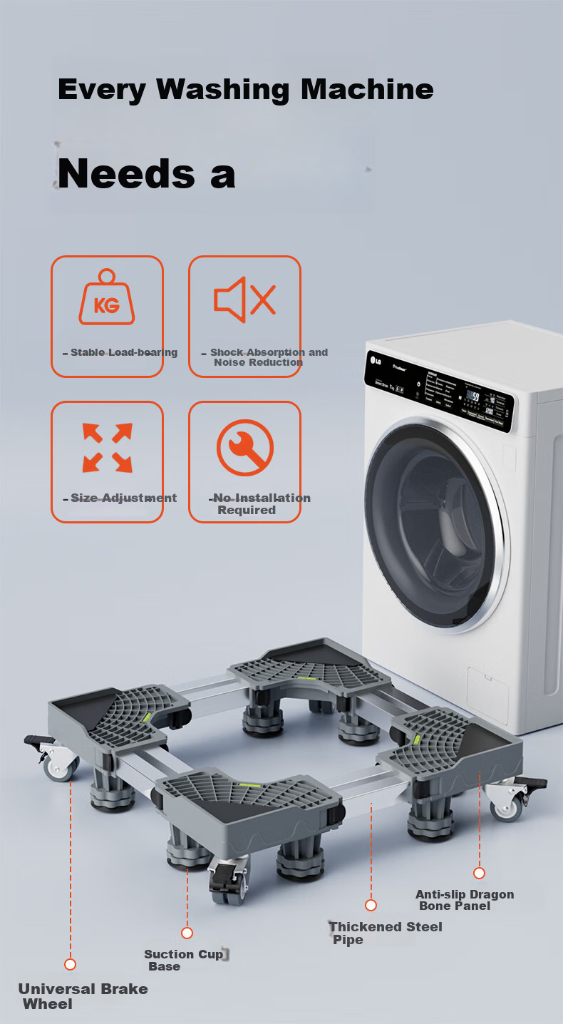 Zhaizhiduo Universal Fully Automatic Washing Machine Anti-Vibration Heightening Base, Shock-Absorbing Non-Slip Movable Base, Four-Legged Stable Model 1