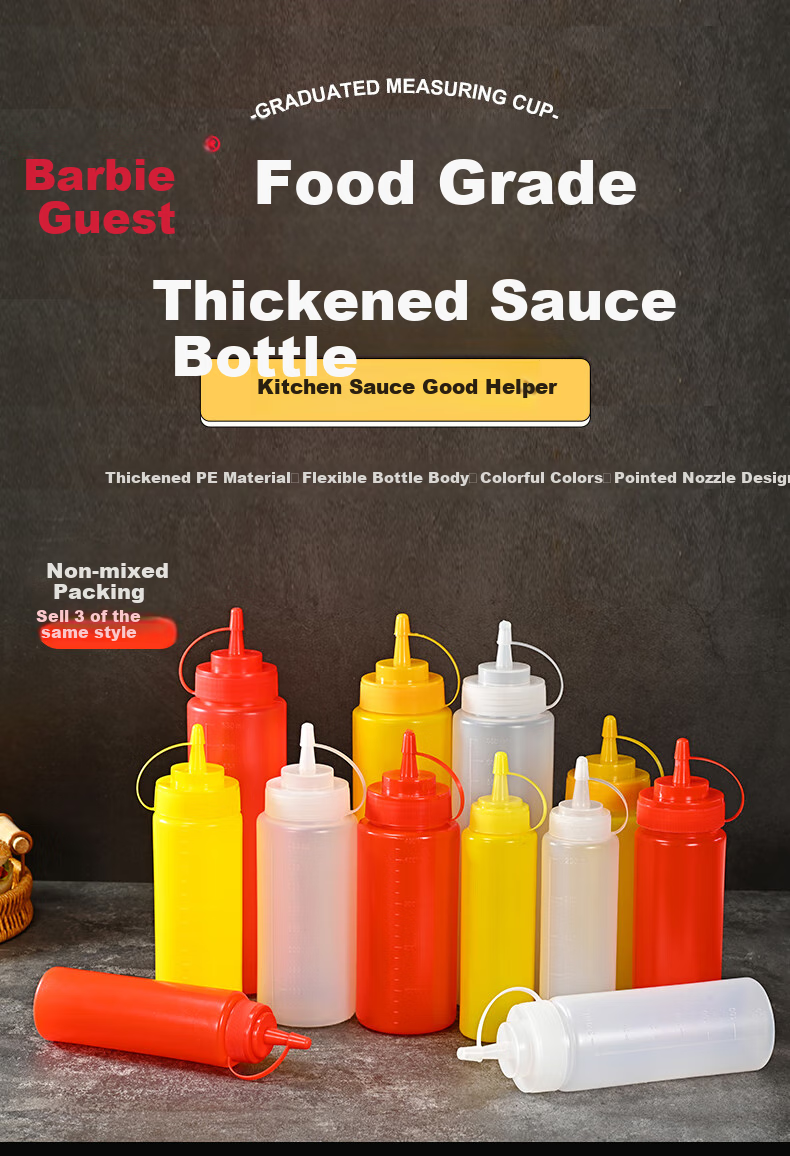 Babike Squeeze Bottles for Jam, Soy Sauce, Seasoning, Salad Dressing, And Ketchup, 24 Oz White *3 1