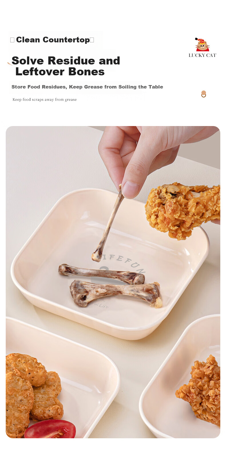 Baicaoyuan Bone-Disc Dish Set for Home Use, Fruit Plate, Snack And Dried Fruit Plate, Living Room Storage Tray, Dining Table Leftover Plate And Bone-Disc Plate, Nine-Piece Square Set 6