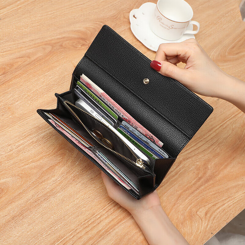 YUYULA Leather Women's Wallet, Large Capacity Clutch Bag, Long Style with Multiple Card Slots, Coin Purse, Light Luxury Leather Wallet, Birthday Gift