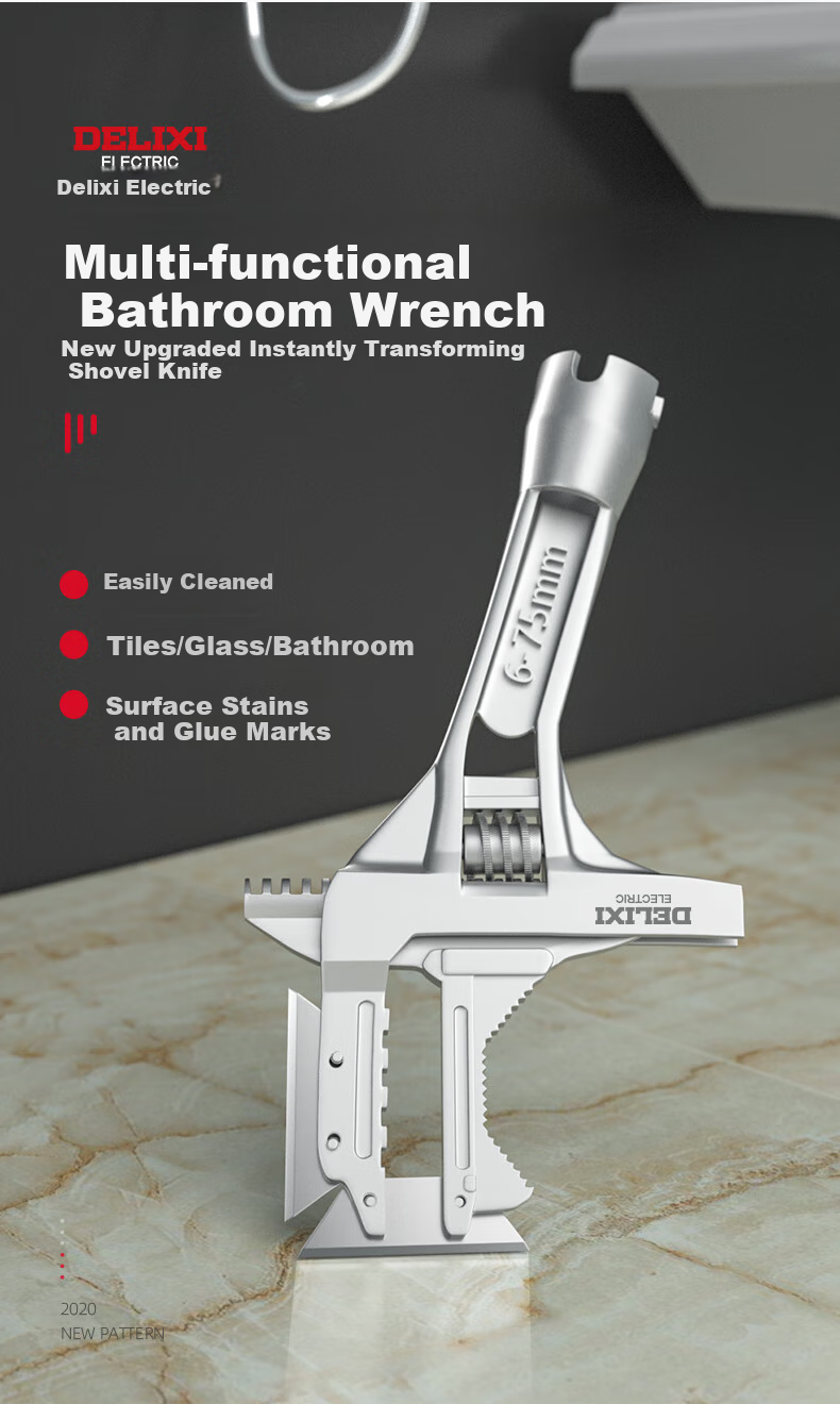 DELIXI Bathroom Wrench Tool, Multi-Functional Short Handle Wide-Mouth Repair Spanner, Drain Pipe Air Conditioner Adjustable Wrench 7