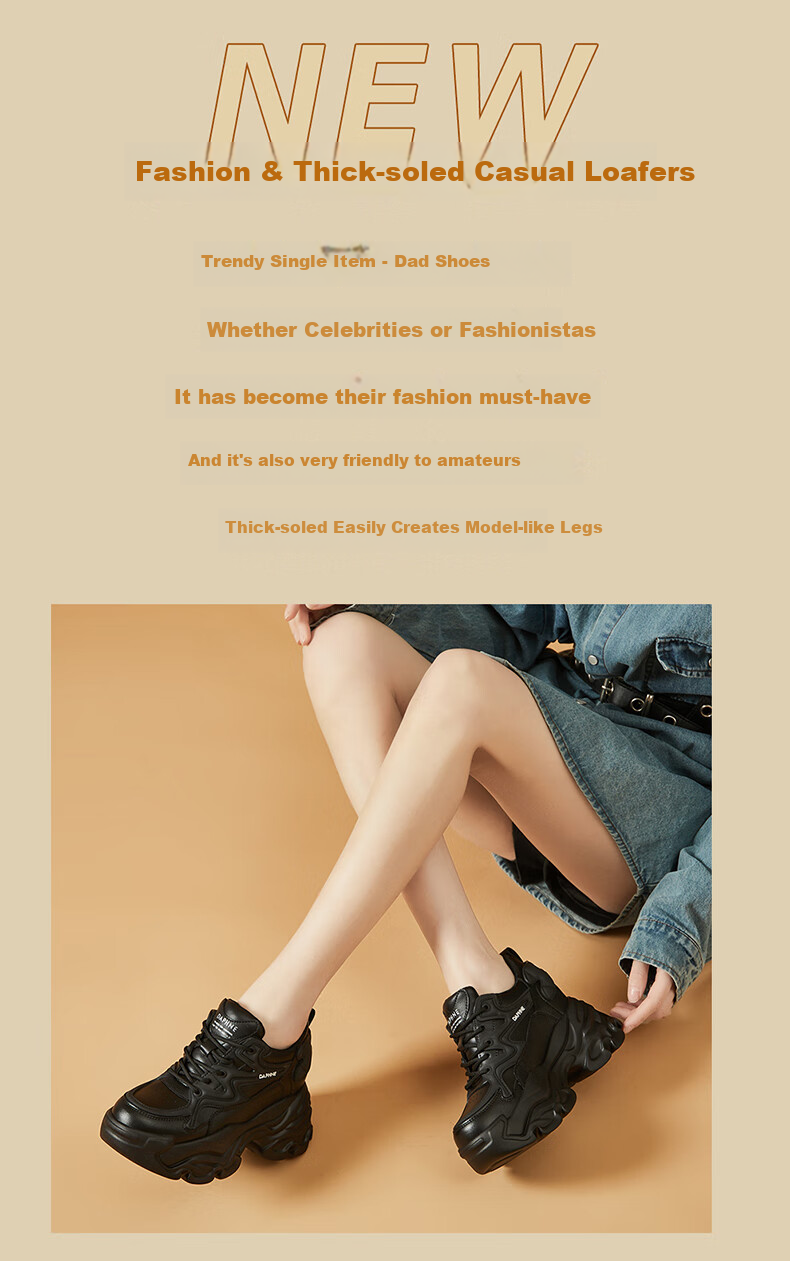 DAPHNE Thick-Soled Height-Increasing Dad Shoes for Women, Versatile Fashionable Casual Shoes, Women's Footwear 4623101103 Beige 37 2