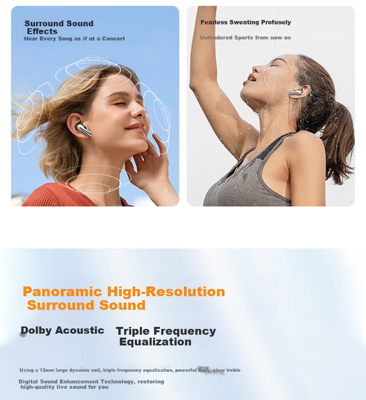 Jingji Ultra-Long Battery Life Sports Running Fitness Sweat-Resistant Comfortable Long-Wear Non-Painful Open-Air AI Calling Noise-Cancelling Bluetooth Headphones, 2026 New Model Compatible with Apple Huawei Xiaomi 5