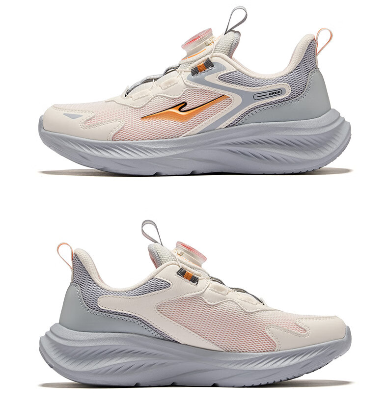 ERKE Kids Unisex Sports Shoes Children's Dial Buckle Mesh Running Shoes Microcrystalline White/Moonstone Gray Size 34 30