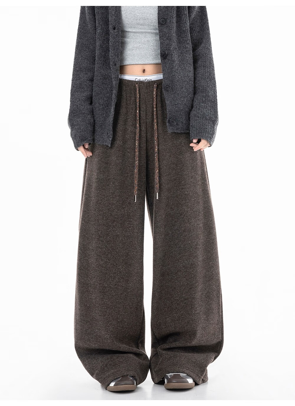 ICH MODE Women's American Style Fleece-Lined Casual Loose Fit Lazy Straight Wide-Leg Sports Pants Thickened Sweatpants Glutinous Rice Color XL 15