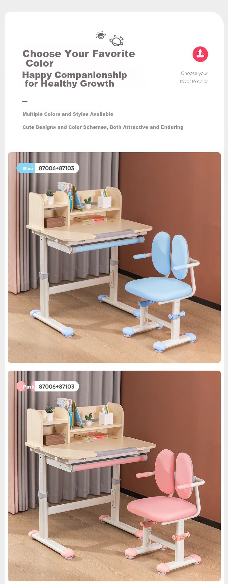 Deli KF503-S Children's Study Desk And Chair Set, School Desk And Chair for Students, Home Writing Desk And Homework Chair with Adjustable Height (Pink) 11