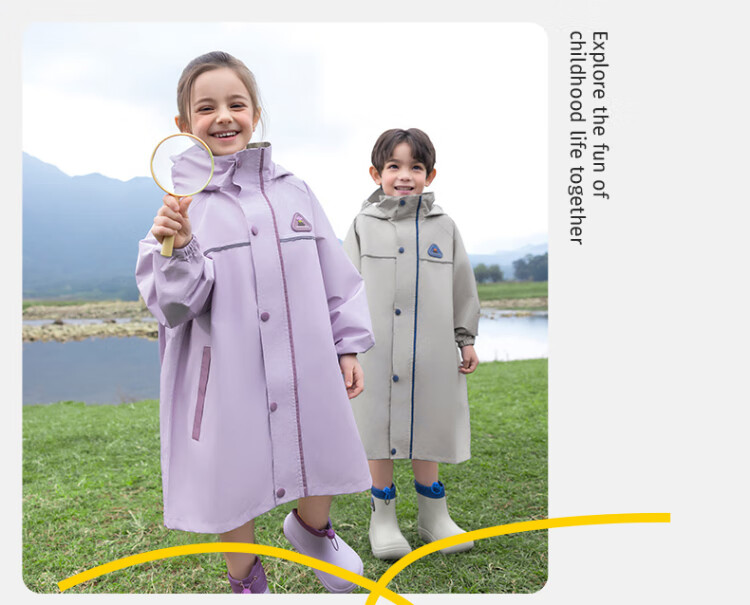 Lemon Baby Children's Raincoat Elementary School Rain Poncho Unisex Kids Schoolwear with Backpack Cover Full Body Waterproof Coat Lime Green L 1
