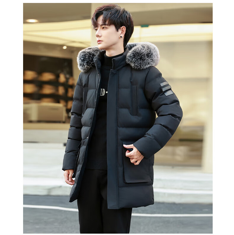 PLAYBOY Cotton Coat, Winter Mid-Length Style, Thickened Warm Padded Jacket, Plus Size Outerwear, Black, 5XL 10