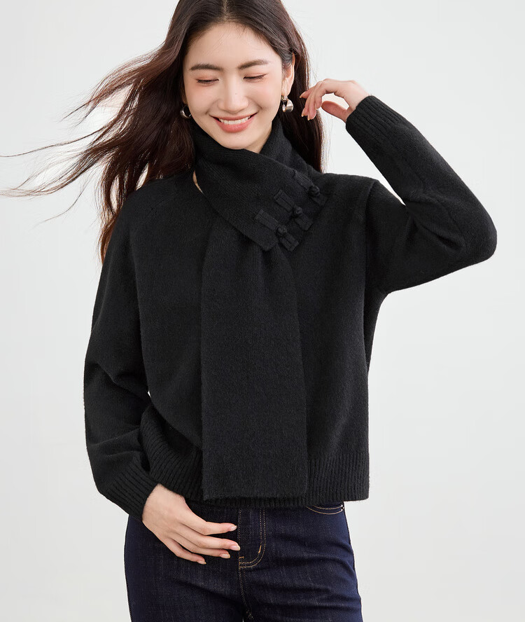 Sentubila Women's Wool Blend Stretch Sweater Autumn Warm Scarf Collar Button Long Sleeve Knit Loose Chinese Style Top 12