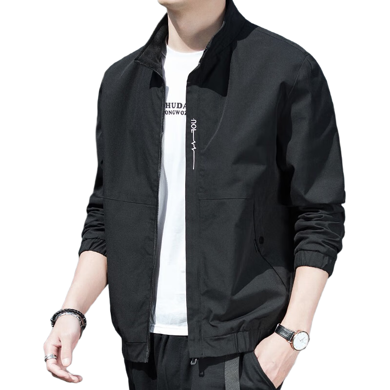TUCANO Men's Spring Autumn Stand Collar Sports Jacket Windproof Durable Comfortable Black 2XL