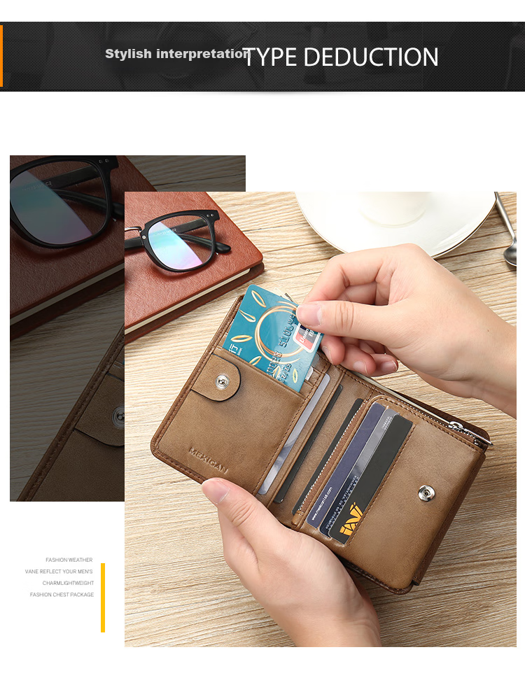 MEXICAN Men's Wallet, Top-Grain Leather, Soft Vertical Style, Multifunctional Short Card Holder, Practical Billfold 8
