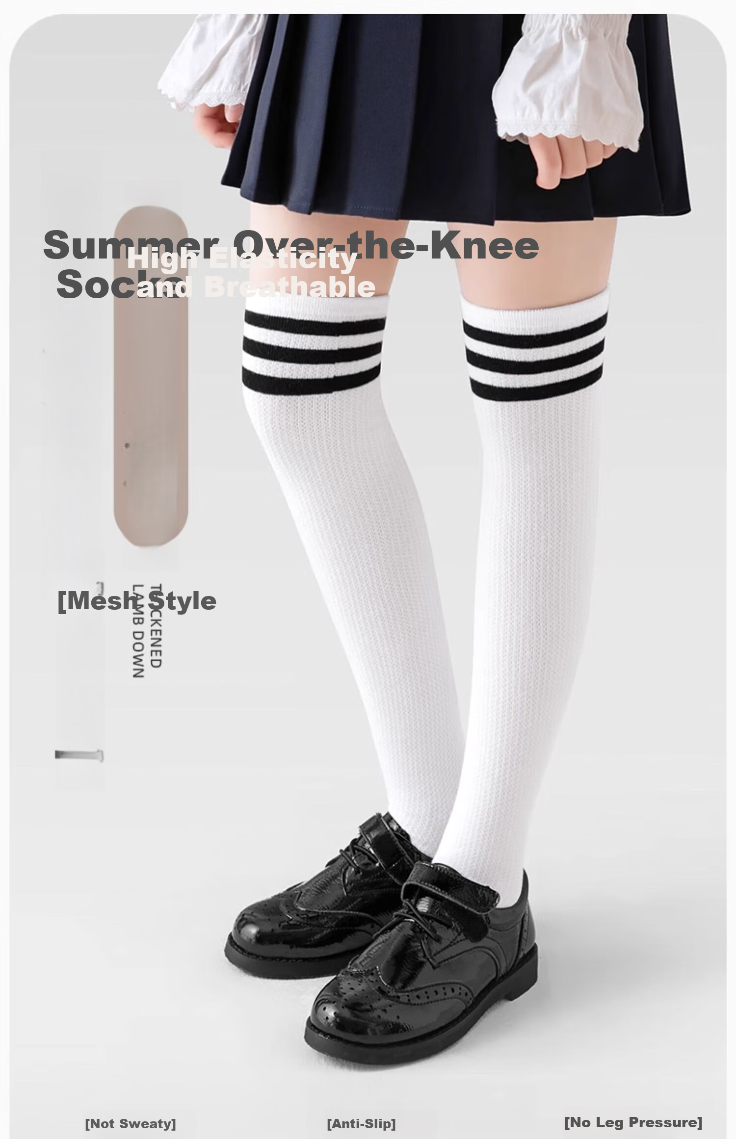 Bingxuemumian Children's Knee-High Socks, Girls' Summer Thin Mesh Socks, White Boys' Preppy Style Versatile Soccer Socks 1