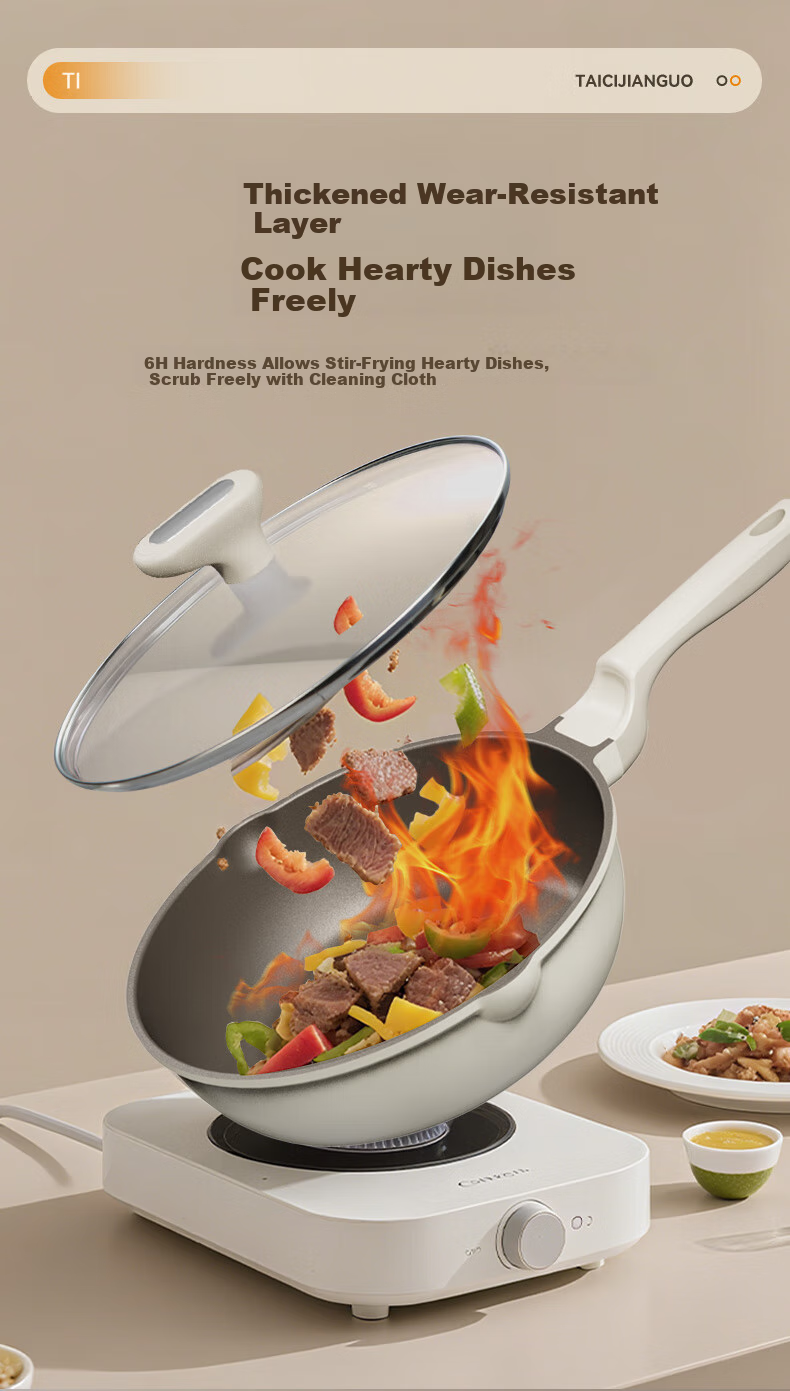 Bear Non-Stick Frying Pan with Titanium, Wear-Resistant, Enlarged Flat Bottom Pan for Steak And Eggs, Compatible with All Stoves, 28cm 7