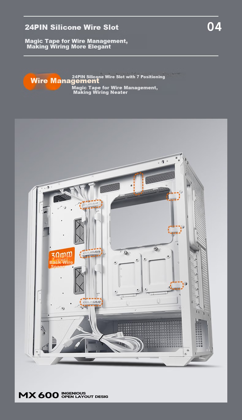 COUGAR Jinxing MX600 Full Tower Desktop Glass Side Panel Case, Supports E-ATX Motherboard Vertical GPU 360mm Water Cooling/mesh Panel, Black 9