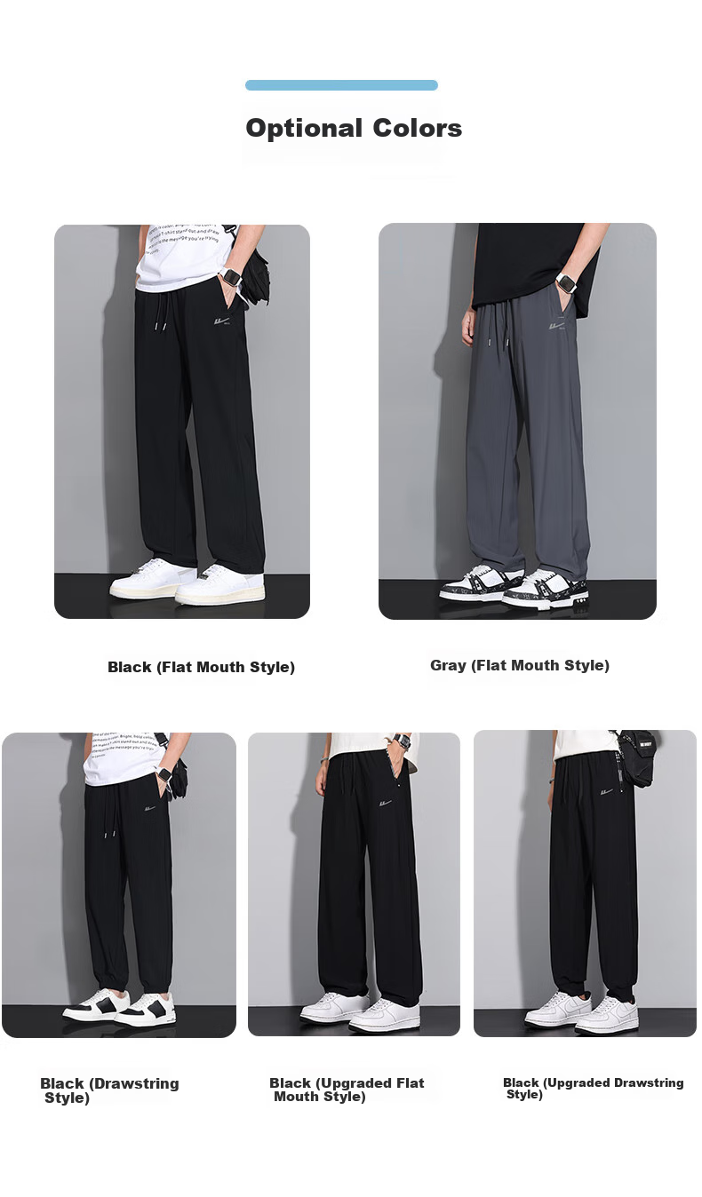 Huili Quick-Dry Pants for Men, Summer Outdoor Ice-Cool Breathable Casual Sports Trousers, Loose Straight-Leg Ice Silk Pants 4