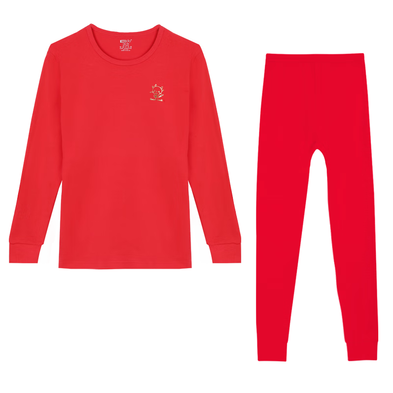 Hodohome Children's Thermal Underwear, Girls' Bright Red Lucky Year Pure Cotton Autumn Top And Pants, New Year Greeting Outfit, 222 165