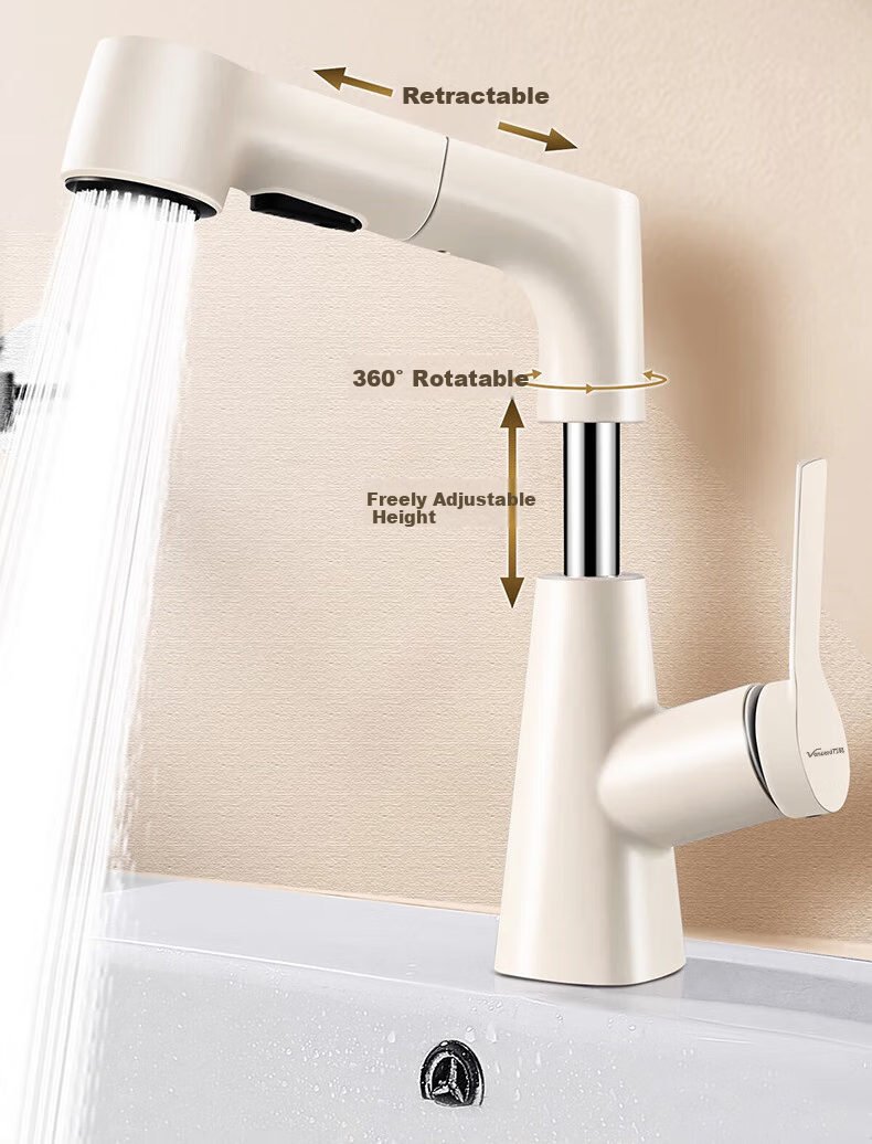 Vanward Basin Faucet Bathroom Sink Mixer Tap Hot and Cold Pull-Out Adjustable M83Q 3