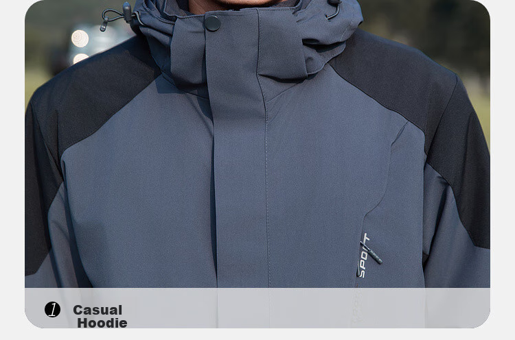 Mianzhi Men's and Women's 3-in-1 Windproof Outdoor Softshell Fleece Jacket Two-Piece Set Gray Black XL 13