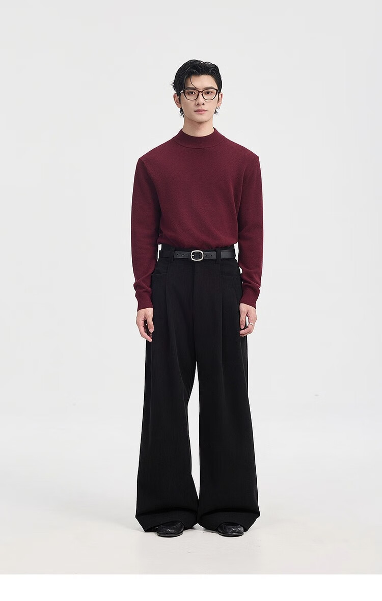 Earl Zuoer [Lycra Tencel Wool] Early Winter 25 Crew Neck Pullover Knit Base Shirt Men's Solid Loose Sweater 28