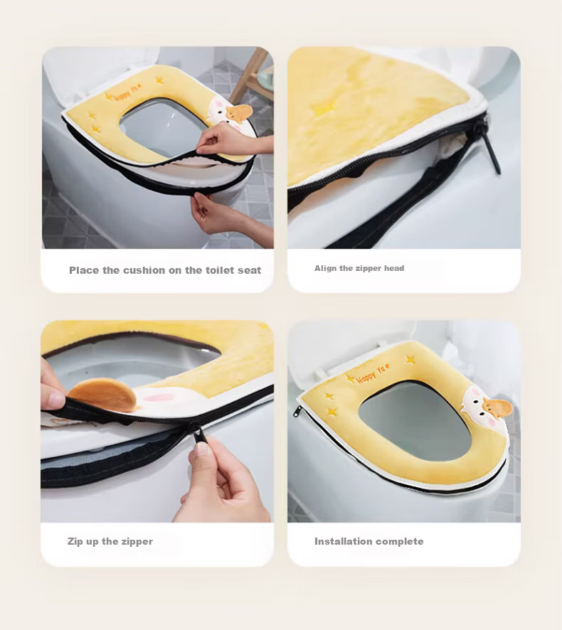 Cigeman Toilet Seat Cover, Thick Household Universal Cushion, Breathable Zipper Style, Waterproof Washable Full Coverage Cartoon Pattern Crystal Velvet Skin-Friendly Winter Essential 17